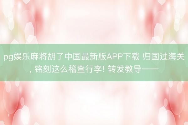pg娱乐麻将胡了中国最新版APP下载 归国过海关， 铭刻这么稽查行李! 转发教导——
