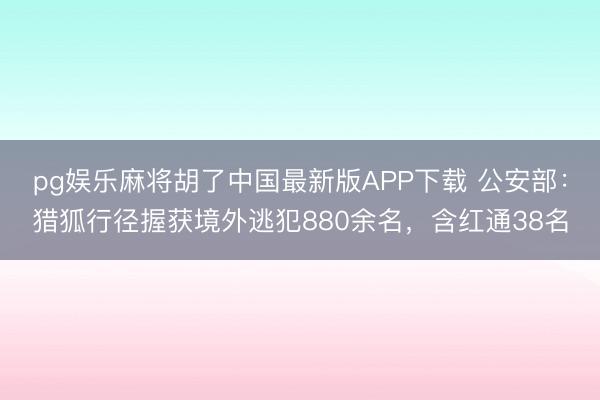 pg娱乐麻将胡了中国最新版APP下载 公安部：猎狐行径握获境外逃犯880余名，含红通38名